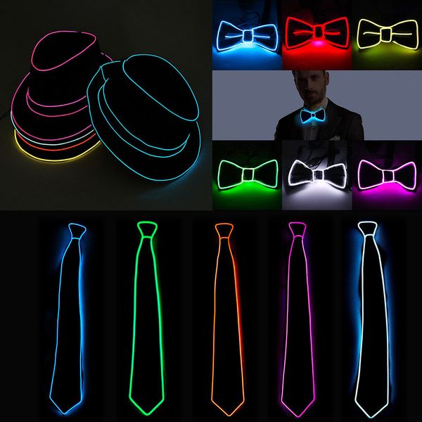 Decoraciones navideñas Jazz Dancer Favors Wire Glowing Streak Gentleman Cap Atractivo Crazy LED Strip Neon Top Hat Tie Event Wedding Party Supplies 221201