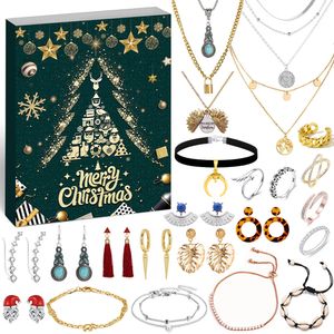 Kerstdecoraties Sieraden Advent Kalender voor vrouwelijke meisjes 24 verrassingen met ketting oorbellen ringen armbanden Anklet Jewelry 221130