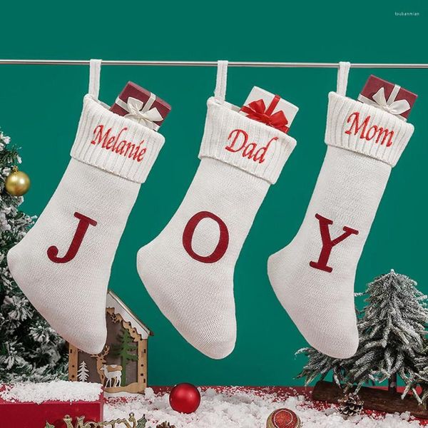 Decoraciones navideñas JOY Medias con letras Nombre personalizado Tejido de lana Colgando Bolsa de regalo Colgantes