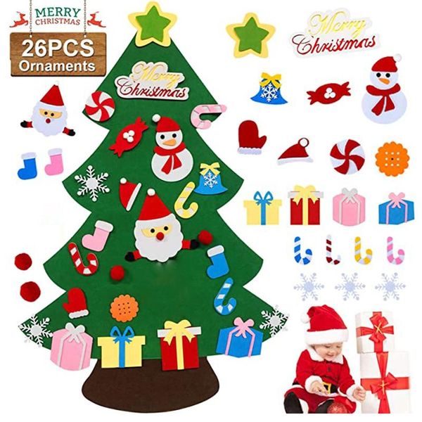 Décorations de Noël pour enfants DIY Arbre en feutre avec ornements Cadeaux de l'année pour enfants pour décoration murale de porte