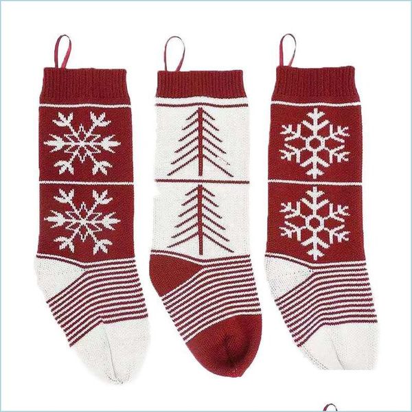 Decoraciones navideñas Bolsa colgante de Navidad de punto Bolsas de regalo para niños Calcetines de árbol de Navidad de lana Decoración Jacquard Candy Drop Delivery Home Gard Dhmih