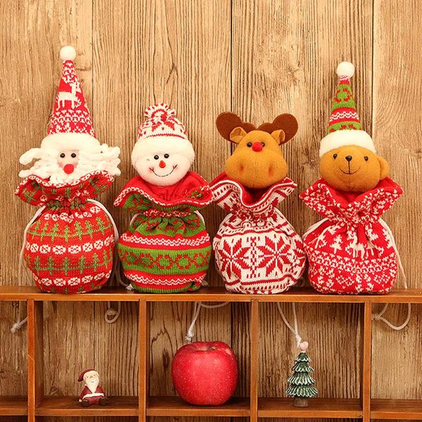 Décorations de Noël tricoté poupée en tissu pomme sac ornements cadeau de vacances pour enfants faisceau poche décoration de bonbons