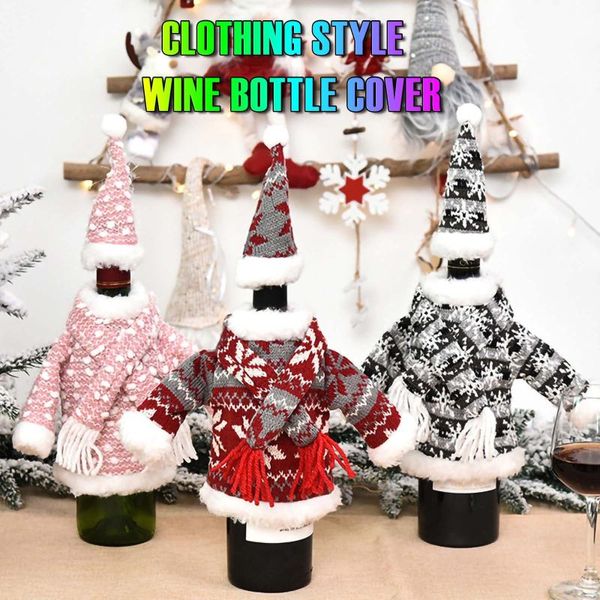 Décorations de noël tricoté tissu robe costume bouteille de vin couverture joyeux décor pour la maison noël ornements cadeaux Navidad 2023 an