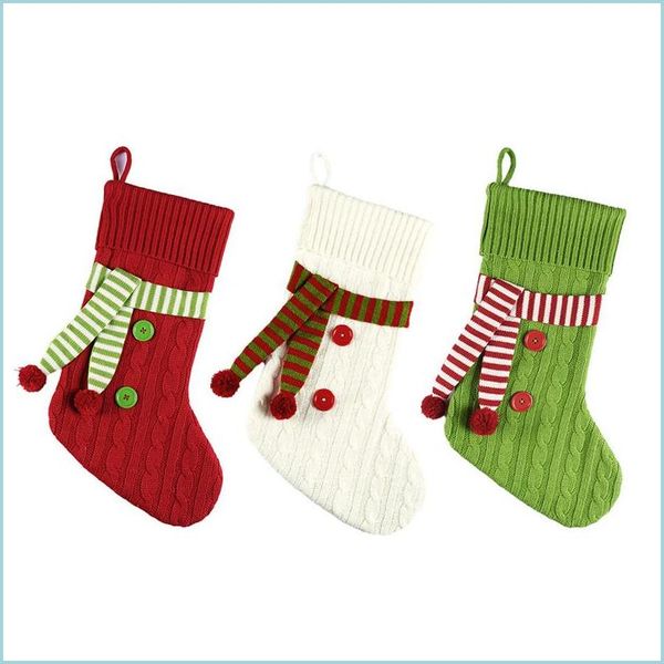 Décorations De Noël Tricoté Bas Écharpe Chaussettes Rouge Vert Blanc Bonbons À Tricoter Sac Cadeau 20 Pouces Noël Suspendu Drop Livraison Accueil G Dha5V