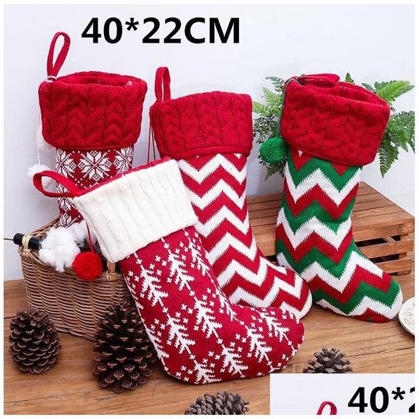 Decoraciones navideñas Medias de punto Adorno de árbol de Navidad Rojo y blanco Santa Candy Bolsa de regalo Calcetines Prop Fiesta Colgante Venta al por mayor Drop D DHMGD