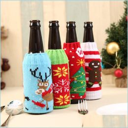 Kerstdecoraties gebreide wijnfles er Xmas biertassen Santa Snowman Moose flessen drop levering home tuin feestje feestje dhwqh