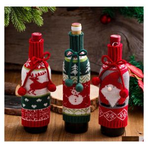 Kerstdecoraties gebreide wijnfles er tas Santa Elk Snowman Patroon Champagne Tassen Banquet Party Decor Xmas Supplies YFA3048 DHGPD