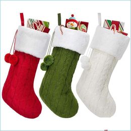 Décorations de Noël tricotées en laine épaisse chaussettes blanches ornements El Accueil Noël Drop Livraison 2022 Jardin Fête Fête Fournitures Dhrcy