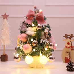 Decoraciones navideñas Estilo coreano Juego de árboles Decoración de mesa de oro rosa Adornos de bolas de luz LED para el hogar