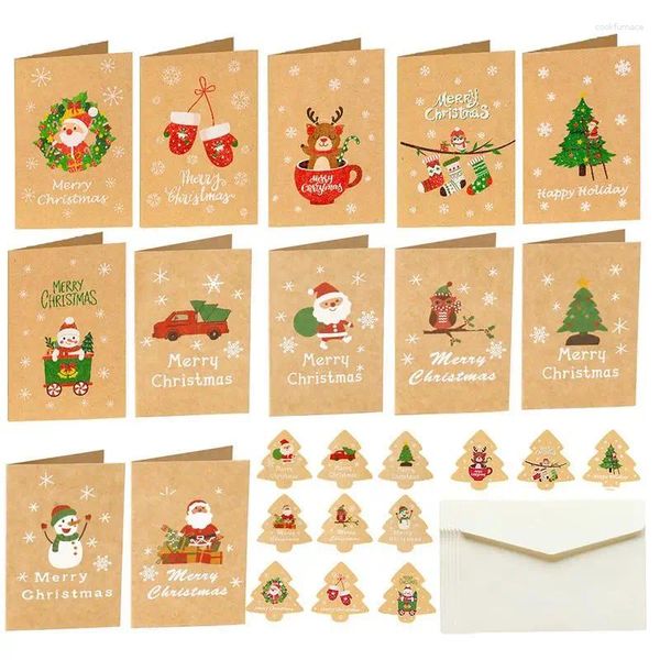 Decoraciones navideñas, tarjetas Kraft con sobres, 6 uds., juegos de saludos en blanco, recuerdo de fiesta a granel para calentamiento de familiares y amigos