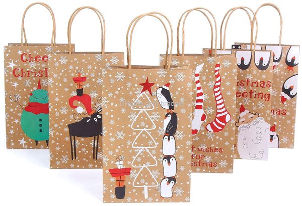 Decoraciones navideñas Bolsas de regalo Kraft Golosinas de papel con asas para suministros de fiesta Decoración 15 x 9 23 cm Entrega directa Ammmj