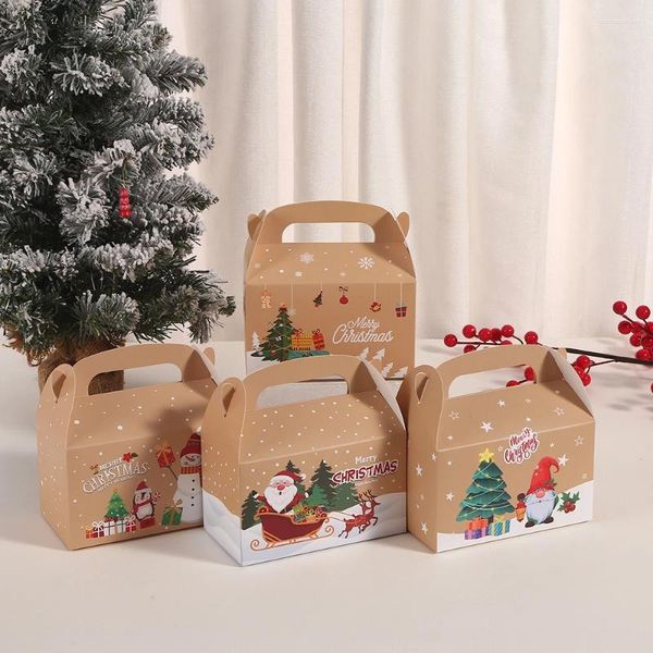 Decoraciones navideñas, caja de papel Kraft para pasteles, magdalenas de cartón marrón con asa, embalaje de regalo para hornear, fiesta de boda, 12 piezas por lote