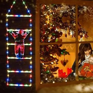 Décorations de Noël, lumières d'échelle avec poupée du père noël, pour fenêtre intérieure et extérieure, jardin, arbre de noël suspendu, lampe à cordes