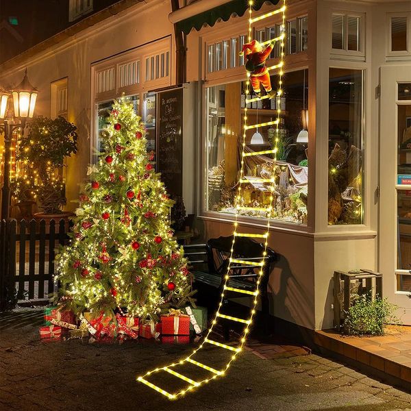 Décorations de Noël Lumières d'échelle avec poupée du Père Noël pour fenêtre extérieure intérieure Jardin Arbre de Noël Suspendu Décor Lampe à cordes 231025