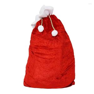 Adornos navideños Regalo de dulces grandes Bolsa grande Terciopelo rojo Lindo con cordón para niños Suministros Favores