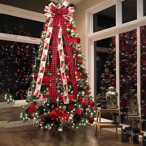 Adornos navideños grandes lazos navideños 110cm lazo a cuadros decoración de árbol de Navidad ornamento año decoración del hogar lazos de regalo hechos a mano
