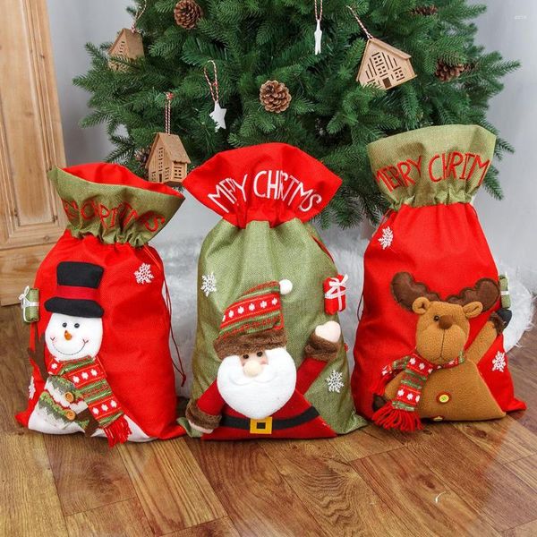 Decoraciones navideñas Bolsa de regalo grande Candy Santa Claus Mochila Bolsillo con cordón para niños Fiesta Decoración del hogar