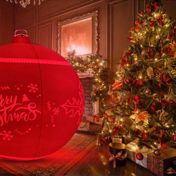 Décorations de Noël Grande boule de Noël gonflable en PVC lumineuse avec lumière LED rechargeable Télécommande Boule de Noël décorative extérieure T221105