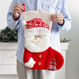 Décorations de Noël Grand Rouge Blanc Tricoté Bas Père Noël Cheminée Chaussettes De Noël Cadeau Sacs Bonbons Titulaire Pour La Maison L220912