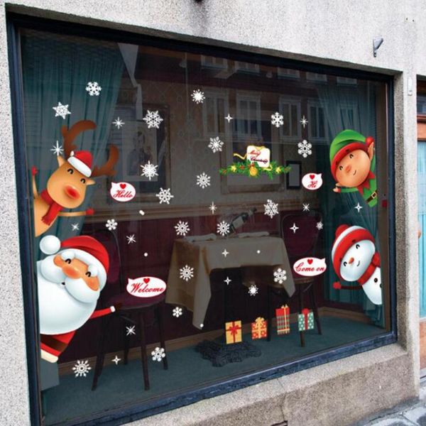 Decoraciones navideñas Muñeco de nieve grande Copo de nieve Calcomanía de pared de Papá Noel Etiqueta de ventana de PVC Decoración