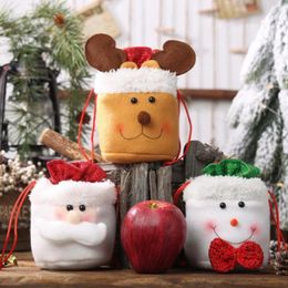 Décorations de Noël Sac de pomme de dessin animé en cuir Cadeau du Père Noël Stockage de bonbons pour enfants Feliz Navidad 2024 Fournitures de fête de Noël