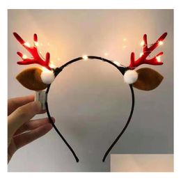 Kerstdecoraties LED Antler Hoofdbanden verlichten rendier Hoofdband Party Decoraties Luminous Glow Headpieces flitsende haarbanden Dhoxi