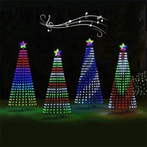 Multicolor LED Waterfall Cone Tree Lights with Star Topper - Outdoor Christmas Lightshow Decoration, EU Plug