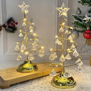 Kerstdecoraties LED Crystal Star Iron Tree Light Small Kmas Tafellamp voor Home Navidad cadeau 2023 jaar