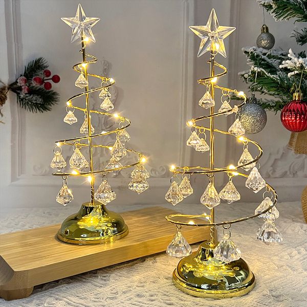 Decoraciones navideñas LED Crystal Star Iron Tree Light Pequeña lámpara de mesa de Navidad para el hogar Regalo de Navidad 2023 Año 221130