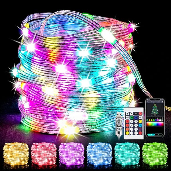 Decoraciones navideñas LED Luces de hadas Alimentado por USB Cadena inteligente Control Bluetooth DIY Cambio de color Arco iris para fiesta en el dormitorio 231018