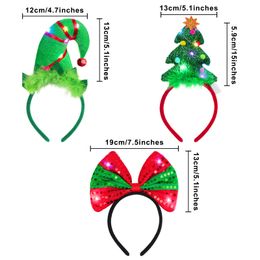 Décorations de Noël LED Bandeaux Holiday Light Up Costume Bandeau Renne Bow Elf Costumes Bandes de cheveux pour Party Favor Drop Delive Amekr