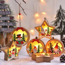 Adornos navideños con iluminación LED, colgante para árbol de Navidad, Papá Noel, muñeco de nieve, ciervo, luz nocturna, colgante