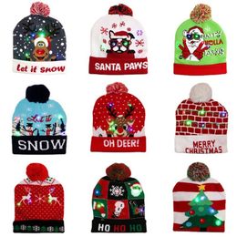 Decoraciones navideñas LED Sombrero de punto Lindo Adulto Niños Soft Beanie Santa Decoración Año Regalo Navidad Noel Navidad 230905