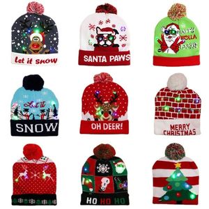 Décorations de Noël LED Chapeau tricoté Mignon Adulte Enfants Soft Beanie Santa Décoration Année Cadeau Navidad Noel Noël 230905