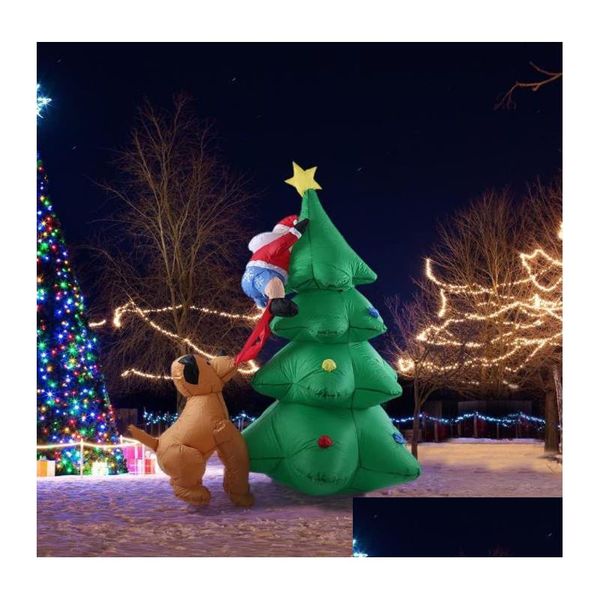 Decoraciones navideñas LED Luz Inflable Árbol de Navidad con divertido Papá Noel Perro Estrella Fiesta Holiday Blow Up Indoor Outdoor GL DHT7A