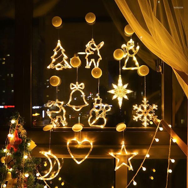 Décorations de Noël LED Lumière Flocon de neige Santa Cerf Suspendu Sucker Lampe Fenêtre Ornements Décoration pour la maison Navidad 2023 Année Décor