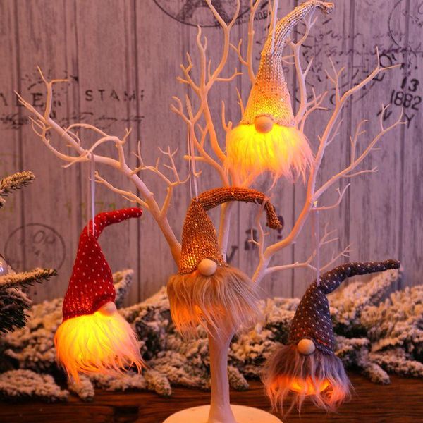 Décorations de Noël LED Light Striped Cap Faceless Doll Little Figurine Elf Ornement Décoration Nordic Shine Gnome Vieil Homme Poupées XmasChris