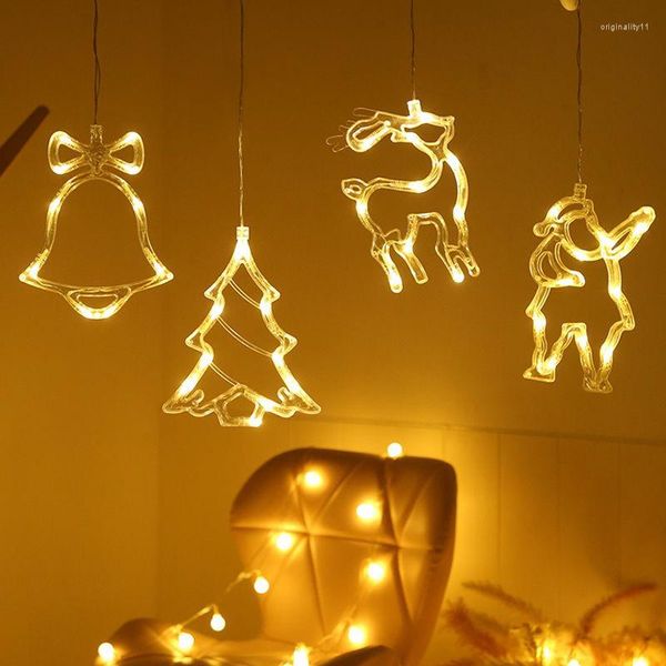 Décorations de Noël lumière LED blanc chaud 3 corde à ventouse à piles pour le père noël fête de noël patio chambre hiver année décor