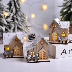 Décorations de Noël lumière LED maison en bois cabine lumineuse joyeux pour la maison bricolage arbre de noël ornements enfants cadeau année 221125