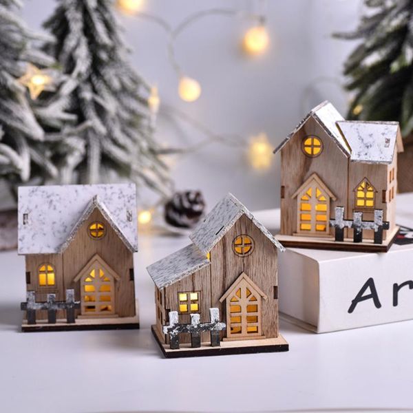 Décorations de noël lumière LED maison en bois cabine lumineuse décor de maison lampe de nuit féerique pendentif accessoire bougie cadeaux