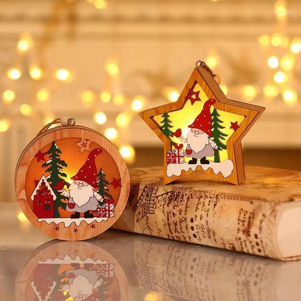 Decoraciones navideñas Luz LED Colgantes de madera Árbol artesanal de madera para el hogar Regalos de bricolaje Juguetes para niños Año