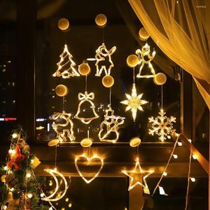 Kerstdecoraties LED Lichten Star Deer Bells Tree Garland Fairy Gordijn String Licht voor 2023 Jaar feestje Wedding Holiday Decor