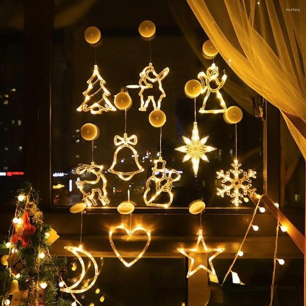 Décorations de Noël LED Lights Star Deer Bells Tree Garland Fairy Rideau String Light pour 2023 Année Fête Mariage Décor de vacances