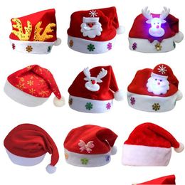 Decoraciones navideñas Led Luminous Hat Adt Kids Santa Claus Red Hats Cosplay Party Costume Drop Delivery Home Garden Suministros festivos Dhhwm