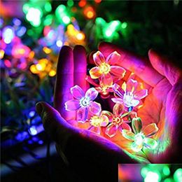 Kerstdecoraties leiden Peach Sakura Solar Powered Light String Halloween Kerstmis 20/30 Garden Yard Home Decoratie Strings Drop Dhned