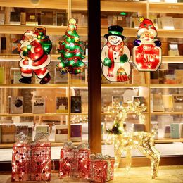 Adornos navideños LED forma ventana ventosa lámpara Santa Claus muñeco de nieve alce regalo de año fiesta de vacaciones decoración de escena del hogar