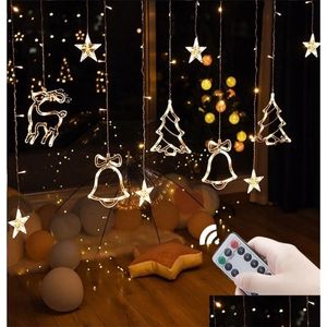 Décorations de Noël LED Star Lampe Rideau Garland Fairy String Lights Décoration extérieure pour la fête de mariage de vacances 2023 Année Dec D Dhnki