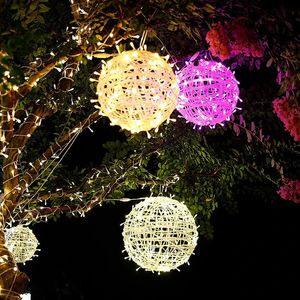 Decoraciones navideñas Luces de cadena LED Decoración del árbol de Navidad 30 cm 20 cm Bola de ratán Lámpara colgante Vacaciones Boda Hada Guirnalda Luz Hogar al aire libre 231207