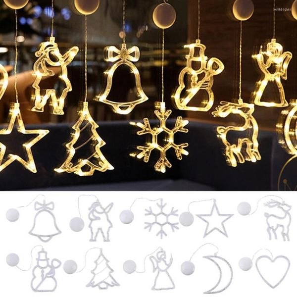 Decoraciones navideñas Luces LED con ventosa Colgantes con pilas Papá Noel Árbol de Navidad Colgante Decoración del hogar Luz Blanco cálido