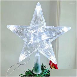 Kerstdecoraties leiden transparante vijfpuntige sterrenboomtoppers Merry For Home Xmas Ornamens Navidad Props Drop Delivery Garden DHM03